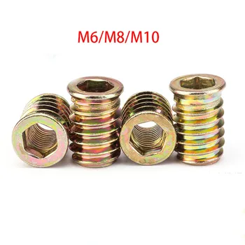 

10pcs/20pcs M6/M8/M10 Zinc Alloy Iron Inside Carbon Steel Hex Socket Drive Insert Nuts Threaded For Wood Furniture