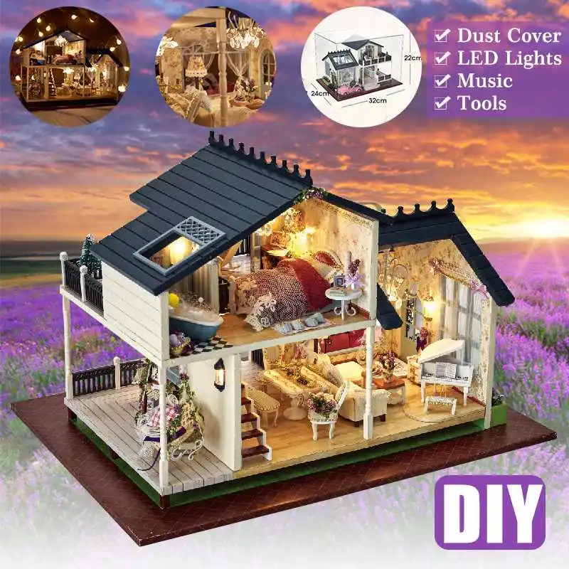 3D Кукольный дом DIY Миниатюрный Кукольный дом модель деревянная мебель кукольный дом наборы детские игрушки подарок на день рождения с музыкой светодиодный свет