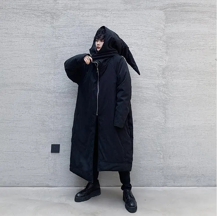 Harajuku Wizard hat дизайнерская Асимметричная Мужская Повседневная парка с капюшоном зимняя мужская модная Лоскутная хлопковая Свободная куртка Толстая теплая куртка