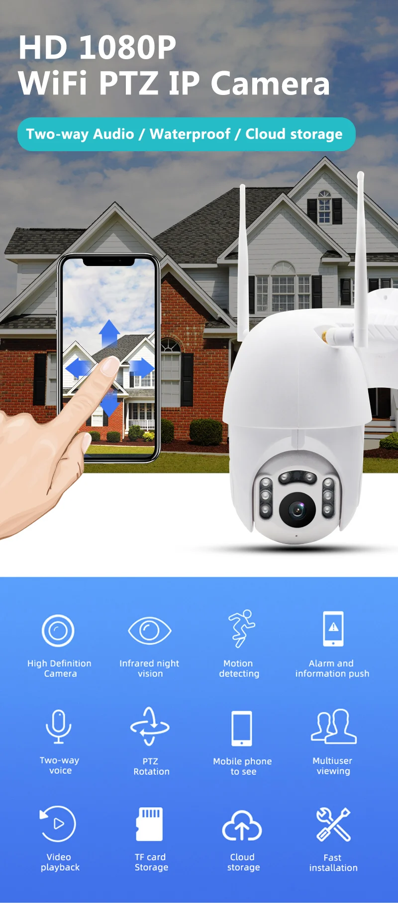1080P ip-камера PTZ ip-камера WiFi Беспроводная Автоматическая скорость слежения купольная камера наружного наблюдения ссtv IR домашняя камера видеонаблюдения