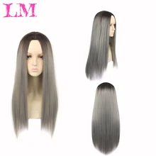 LM 2" 22" зеленый цвет синтетический парик для косплея устойчивый черный фиолетовый часть тепло волна блонд парик Омбре синтетический парик
