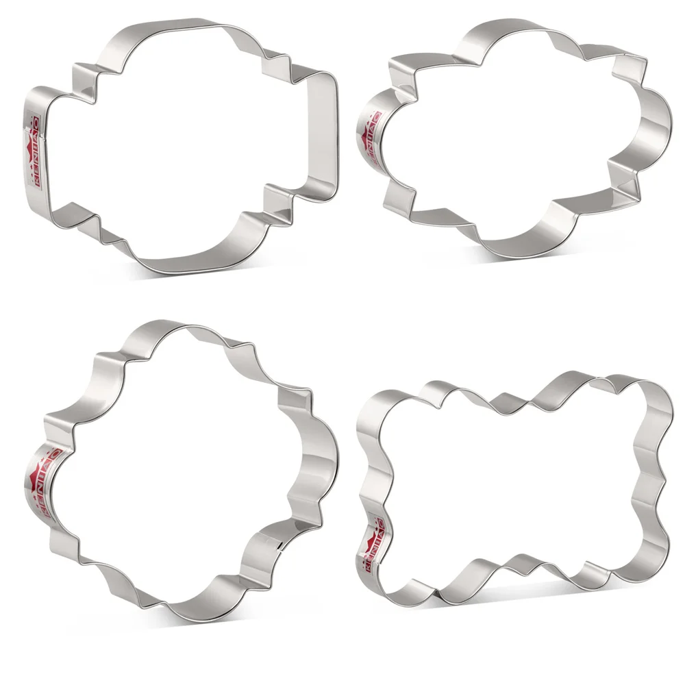 

KENIAO 4pcs Plaque Frame Cookie Cutter Set Stainless Steel Mould for Wedding Biscuit Fondant Bread Pancake Molds Large Cutters