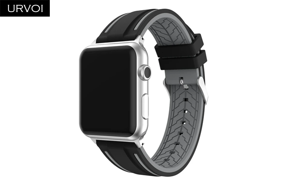 URVOI ремешок для apple watch 4 3 2 1 спортивный ремешок для iwatch мягкий силиконовый сменный ремешок+ адаптеры из нержавеющей стали 40 44 мм