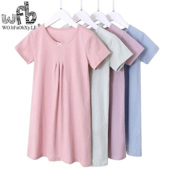 

Retail 3-16 years cotton children's home wear nightdress girl autumn fall summer short-sleeved