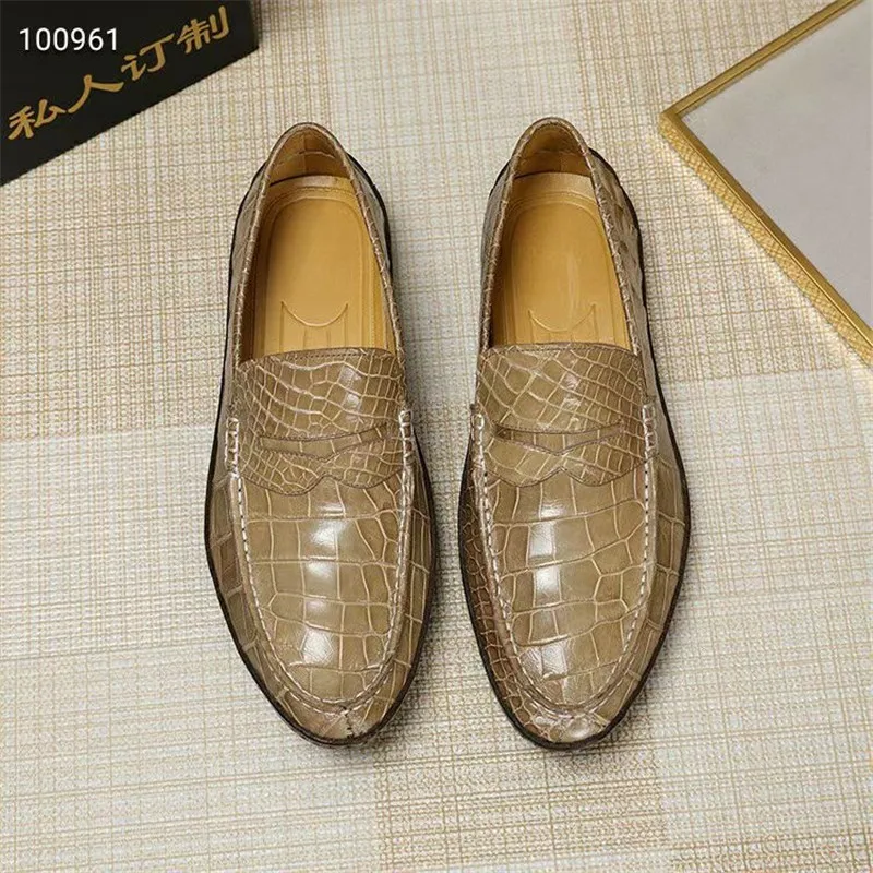 

Authentic Real True Crocodile Skin Men's Chic Glossy Dress Shoes Genuine Exotic Alligator Leather Handmade Male Slip-on Loafers