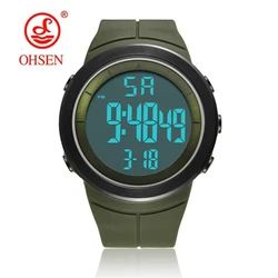 Men's Black Tactical Digital Waterproof Watch with Large Dial and Multifunction Features (Green watch)