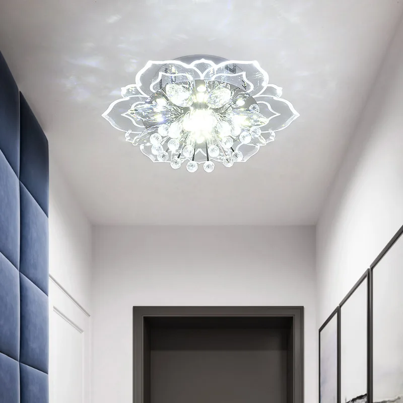 Modern Crystal Petals LED Ceiling Chandelier For Aisle Hallway Corridor Stairway Villa Gallery Kitchen Coffee Bar Indoor Lights