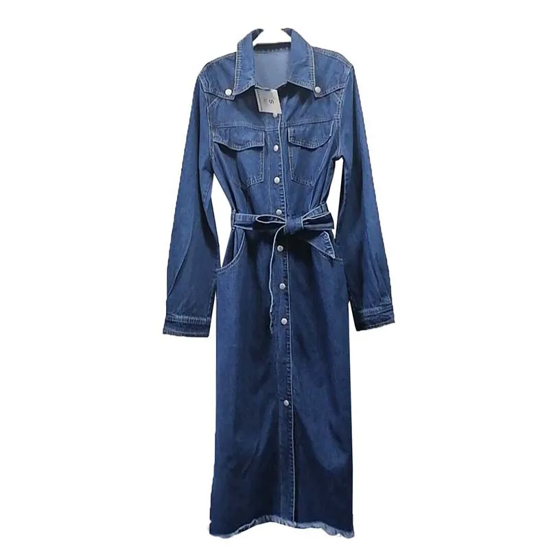 

2019 Autumn New Style Dark Blue Waist Hugging Slimming Elegant over-the-Knee Long Computer Cable Lock Skirt