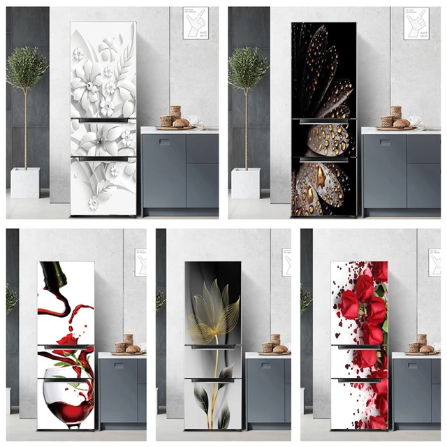 Rose Wine Cup Fridge Door Wallpaper Vinyl Self Adhesive deursticker 3d  Kitchen Living Room Vinilos Nevera Home Decor Decal Mural - AliExpress