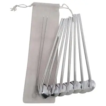 

8pcs Stainless Steel Drinking Straw Spoon Reusable Coffee Spoon Stirring Stick Teaspoon With 2 Cleaning Brush And Storage Bag