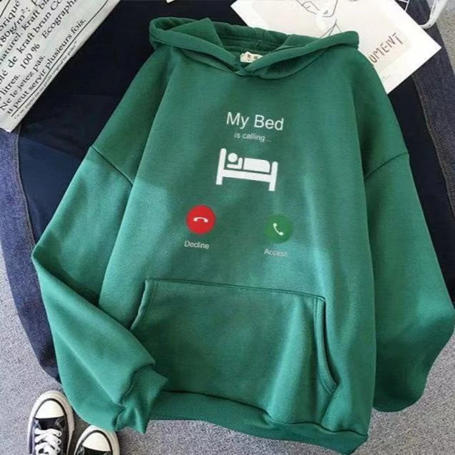 2021 New My Bed Is Calling Hoodie Harajuku Women Casual Fashion All-match Sweatshirt Streetwear Unisex Hip Hop Oversize Girl Top 6