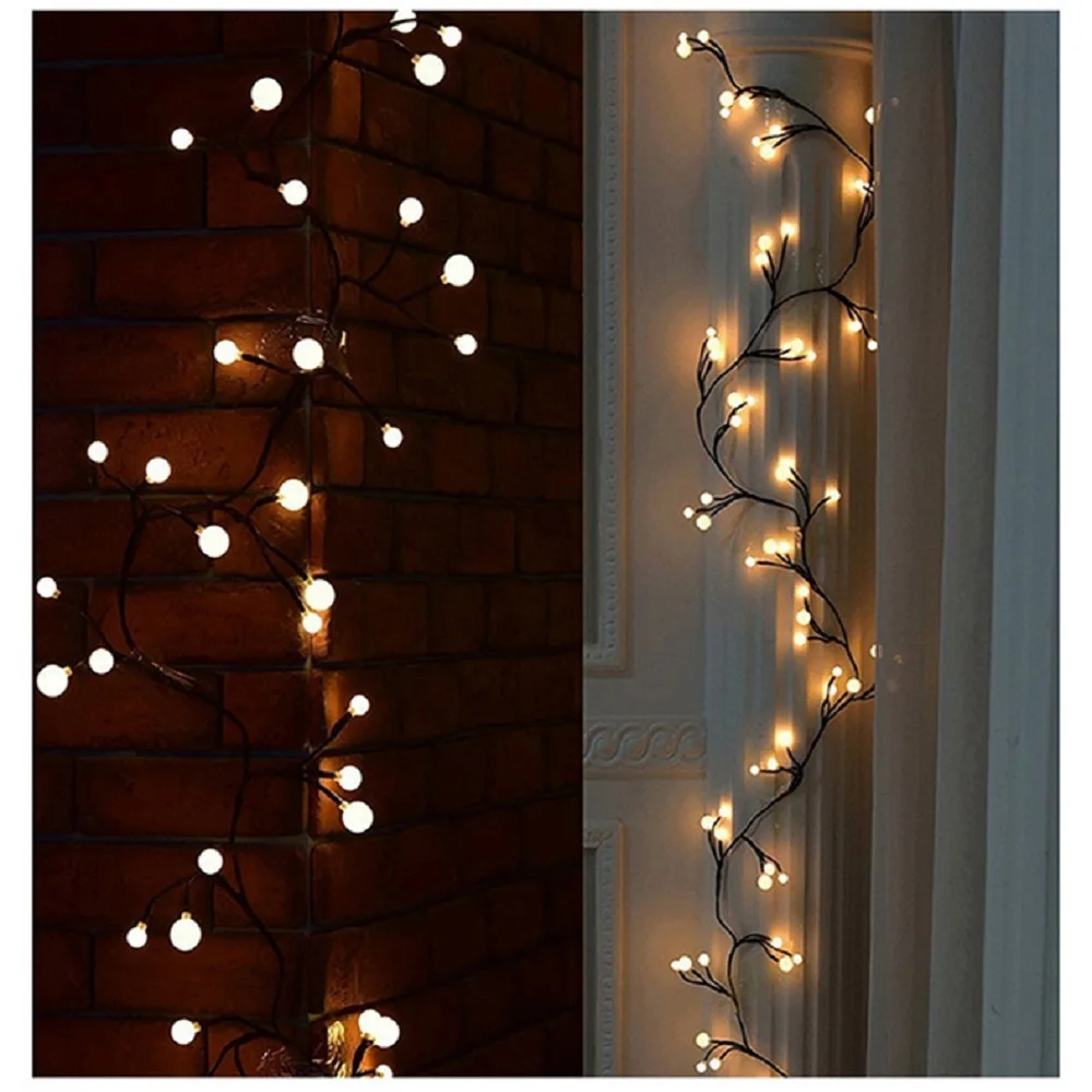 

2.5m+5m Power Line 60 leds Rattan String Lights Branch Lamp for Christmas Tree Decoration Cabinet 110V 220V to 24V fairy light