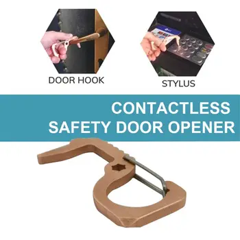 

Mini Non-Contact Door Opener Handheld Brass Keychain Opening Doors Elevator Button Avoid Contacting No-touch Keep Hand Clean