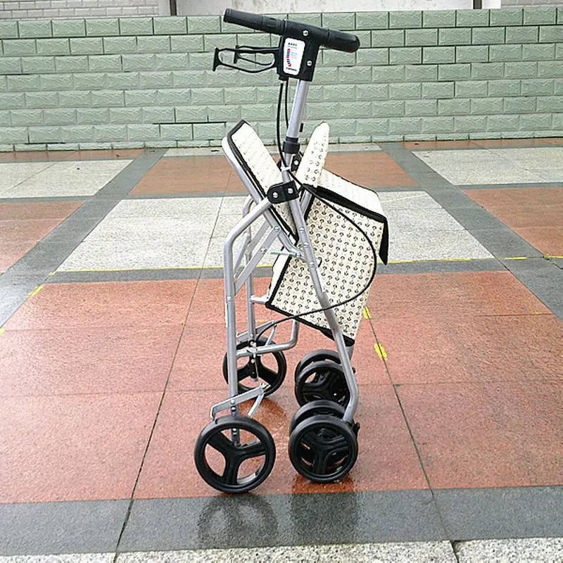 Elderly Walker Shopping Trolley, Leisure Stroller Folding Cart With Seat For Indoor & Outdoor