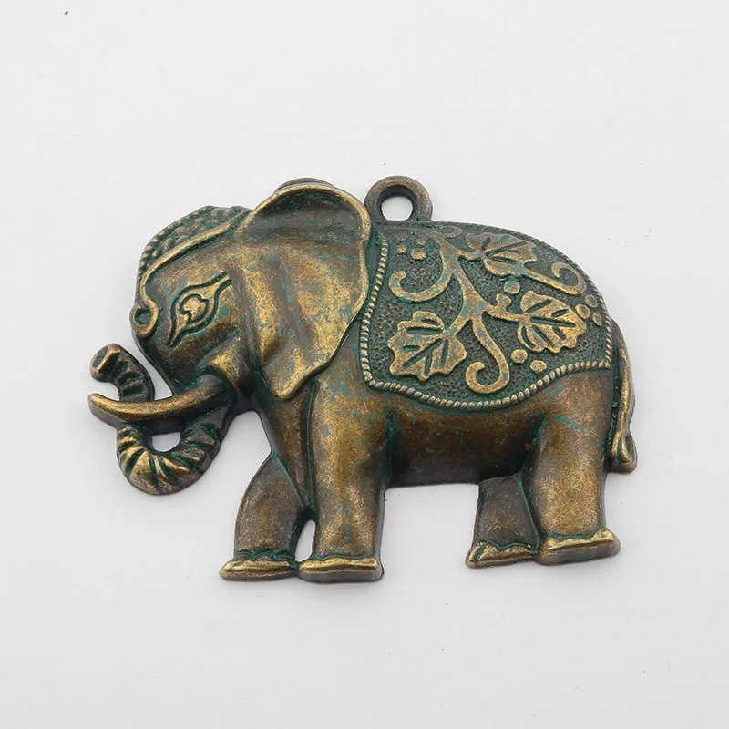 

2 pieces Antique Bronze Patina Charms Luck Elephant large Pendants For DIY necklace Jewelry making findings material
