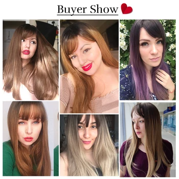 Element 22 inch Long Synthetic Wig with Bangs High Density Dark Root Natural Headline Heat Resistant Hair Wigs for Women 3 Color 3