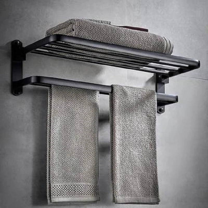 

New Bathroom Bath Towel Rack with Double Towel Bar Wall Mount Shelf Rustproof Stainless Steel Brushed Finish