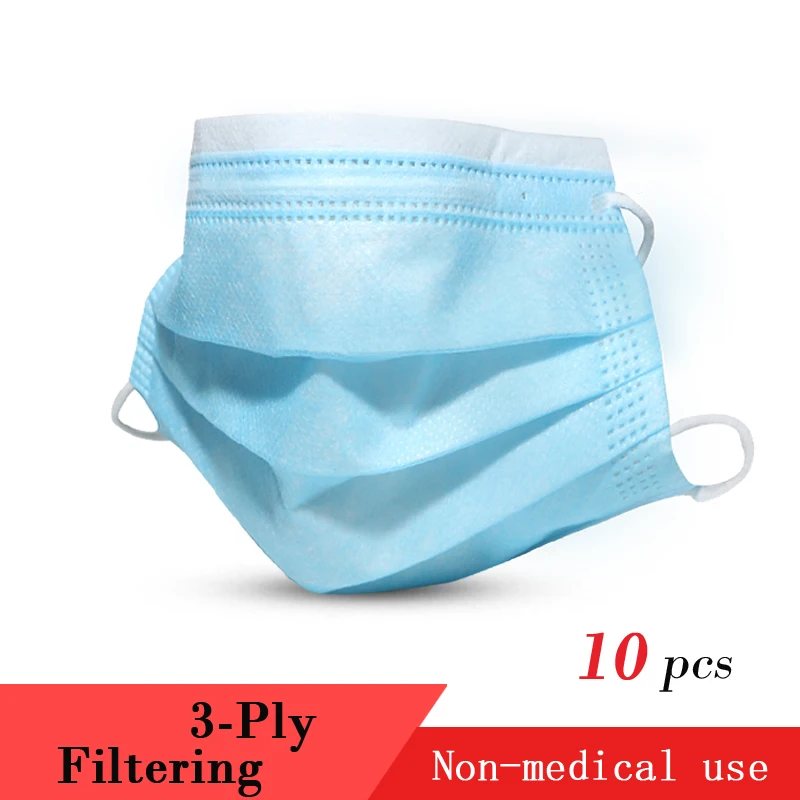 

3-Ply Disposable Face Mask Elastic Soft Breathable Prevent Mouth Mask Anti Pollution Non-Woven Safe Face Mask Time Limited 10pcs