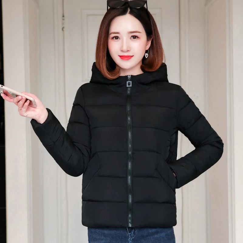 

Women Winter Autumn Casual Jacket Black Red 2019 Stand Collar Padded Outwear Female Coat Short Parka Casaco Feminino
