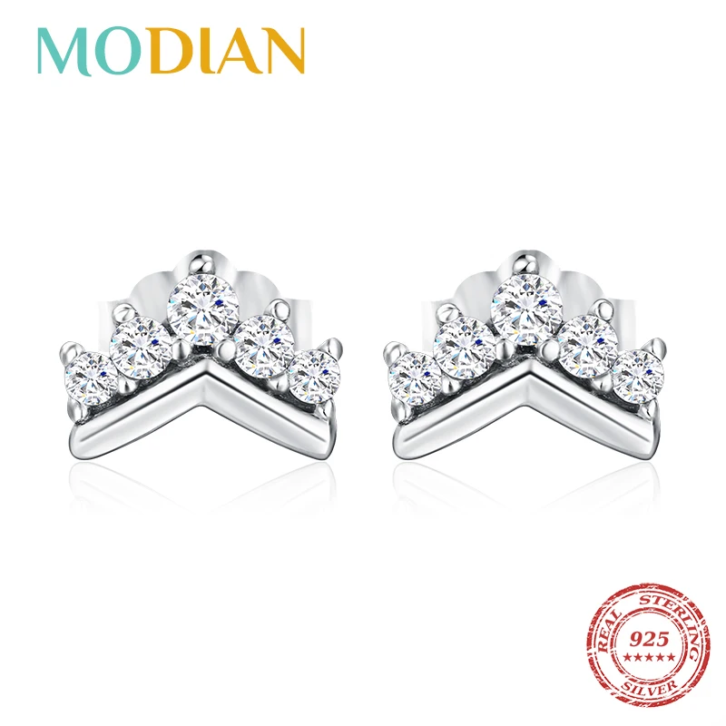 Modian 2020 серебро 100% пробы, простая, прозрачная, корона, подвеска, серьги гвоздики для женщин, милая вечерние, рождественский подарок, ювелирные изделия|Серьги-гвоздики| | АлиЭкспресс