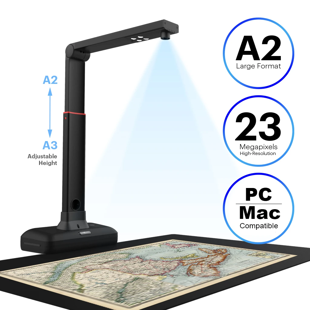 color scanner VIISAN S21 A2/A3 Large Format Overhead Book& Document Scanner 23MP High Resolution Auto- Flatten & Support Multi-Language passport scanner