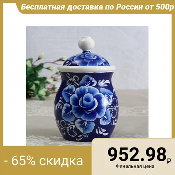 

Bank for bulk products "Dark Gzhel", 16cm, hand-painted 5104211