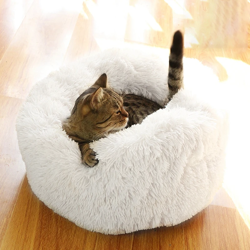 Круглые плюшевые кровати для кошек домик для домашних животных мягкий пушистый длинный плюшевый коврик для кошек круглая кровать для собаки для маленьких собак гнездо для кошек Зимний теплый коврик для сна