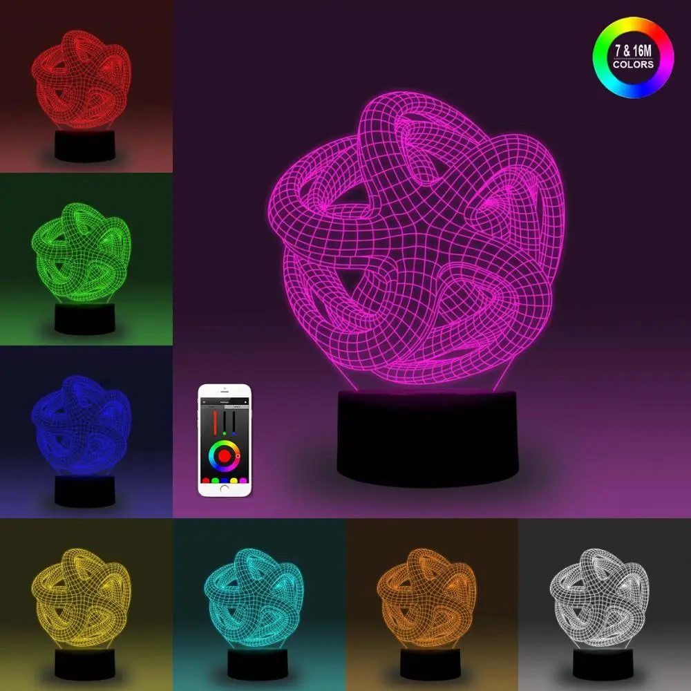 NiteApps 3D абстрактная форма ночник настольная Иллюзия украшение лампа подарок на день рождения приложение/сенсорное управление