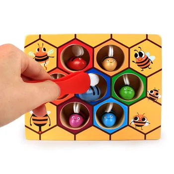 

ABEDOE Hive Clip Beehive Games Intelligence Color Cognition Toy Clip Small Bee Wooden Baby Early Childhood Education Kid Gift