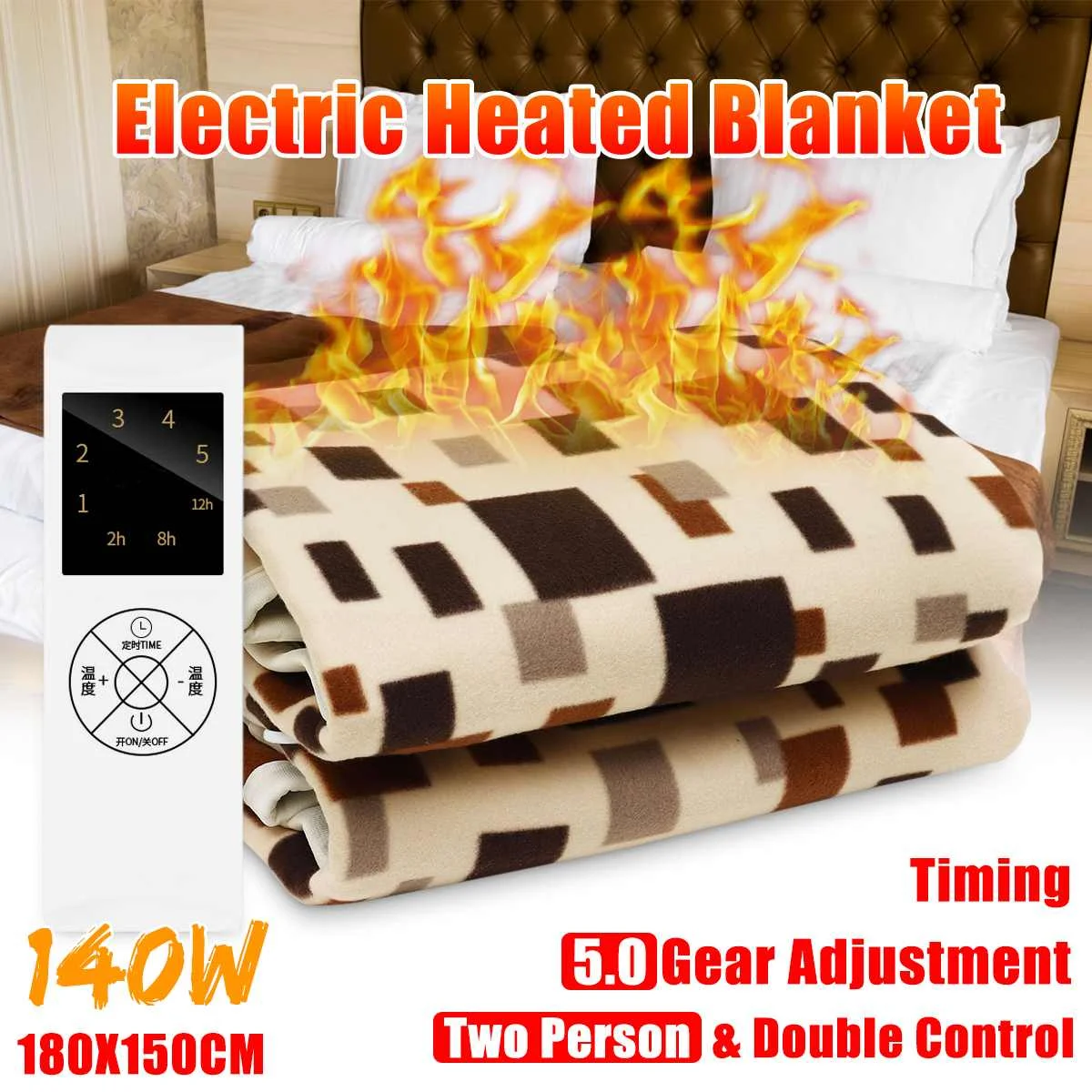 

220V Electric Heated Blanket Mat 180x150cm Waterproof Heating Carpet Timing Function Double Body Warmer Bed Mattress LED Screen