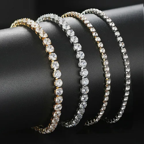 아이스 지르콘 테니스 발찌 눈부신 4mm CZ 테니스 팔찌 체인 실버 컬러 트렌드 2021 발 보석 OHA001, 여성용 발찌 4