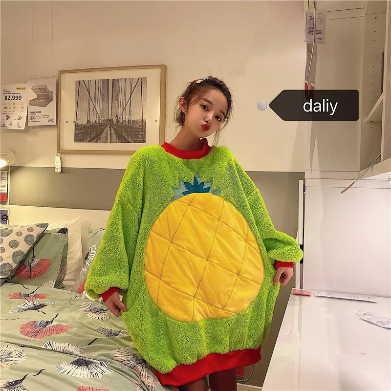 pineapple Kawaii/милые пижамы с ананасом; большие размеры; топы для сна; Новинка; сезон осень-весна; женская пижама с рисунком дораэмона - Цвет: pineapple