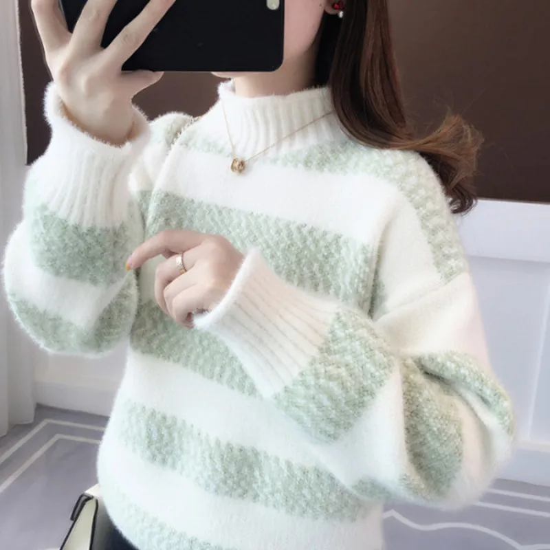 

Women's High Collar Sweater Women's 2019 Autumn And Winter New Style Loose-Fit Laziness-Style Outer Wear Macarons Mink Cashmere