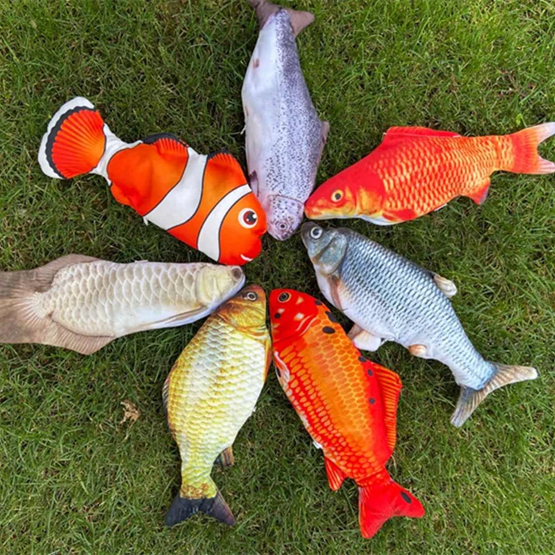 Moving Fish Cat Toy Plush Toys With Light and Sound Realistic Flopping