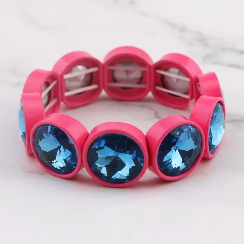 ZWPON Faceted Glass Crystal Square Tile Bead Bangles Bracelets for Women Fashion Multicolor Painted Elastic Bracelets Wholesale - Окраска металла: B2241 Hot Pink