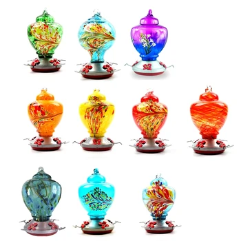 

Hummingbird Feeder for Outdoors with Hand Blown Glass, Hand Bird Feeder with Per H55A