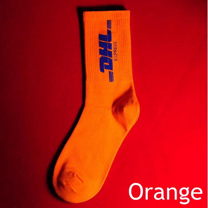 Мужские хлопковые DHL, экспресс носки в стиле хип-хоп, Vete, мужские, ts, стиль, с буквенным принтом, хипстер, для мужчин и женщин, уличная мода, носки для игры в скейтерборд - Цвет: Оранжевый
