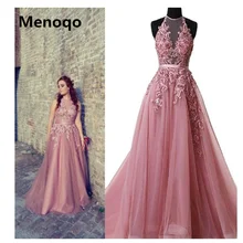 Robe De Soiree, с аппликацией, сексуальные, с открытой спиной, длинные, вечерние платья, для невесты, для банкета, элегантные, длина до пола, женские, вечерние, на выпускной, с бретелькой через шею