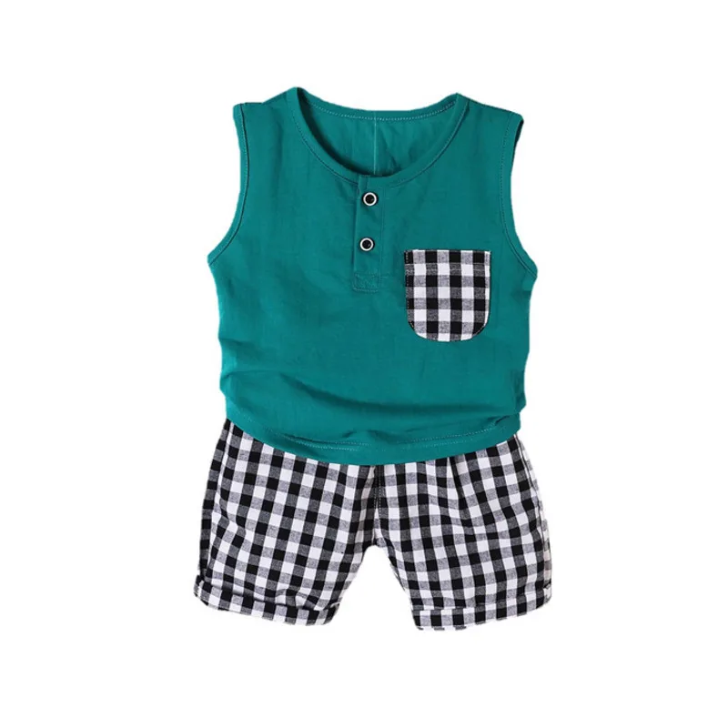 

New Summer Fashion Baby Boys Girls Clothes Suit Children Plaid Vest Shorts 2Pcs/Set Toddler Sport Casual Costume Kids Tracksuits