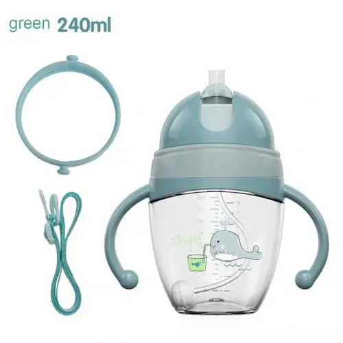 Tumama портативная Детская Бутылочка с двумя ручками для кормления воды, молока, соломы - Цвет: Green 240ml