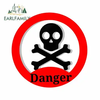 

EARLFAMILY 13cm x 12.9cm For Danger Sign Refrigerator Car Stickers Vinyl Car Wrap Decal DIY Anime Motorcycle For JDM SUV RV