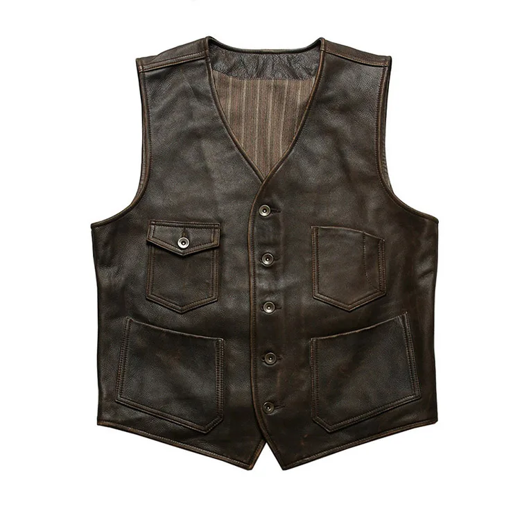 European And American Retro Genuine Leather Vest Man Western Denim