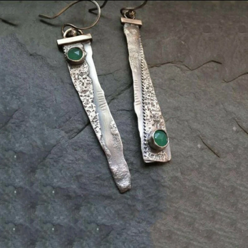 QCOOLJLY Boho Этнические каучук зеленого цвета Камень Висячие серьги для женщин Индийский Племенной Винтаж Серьги pendientes mujer moda - Окраска металла: S07296