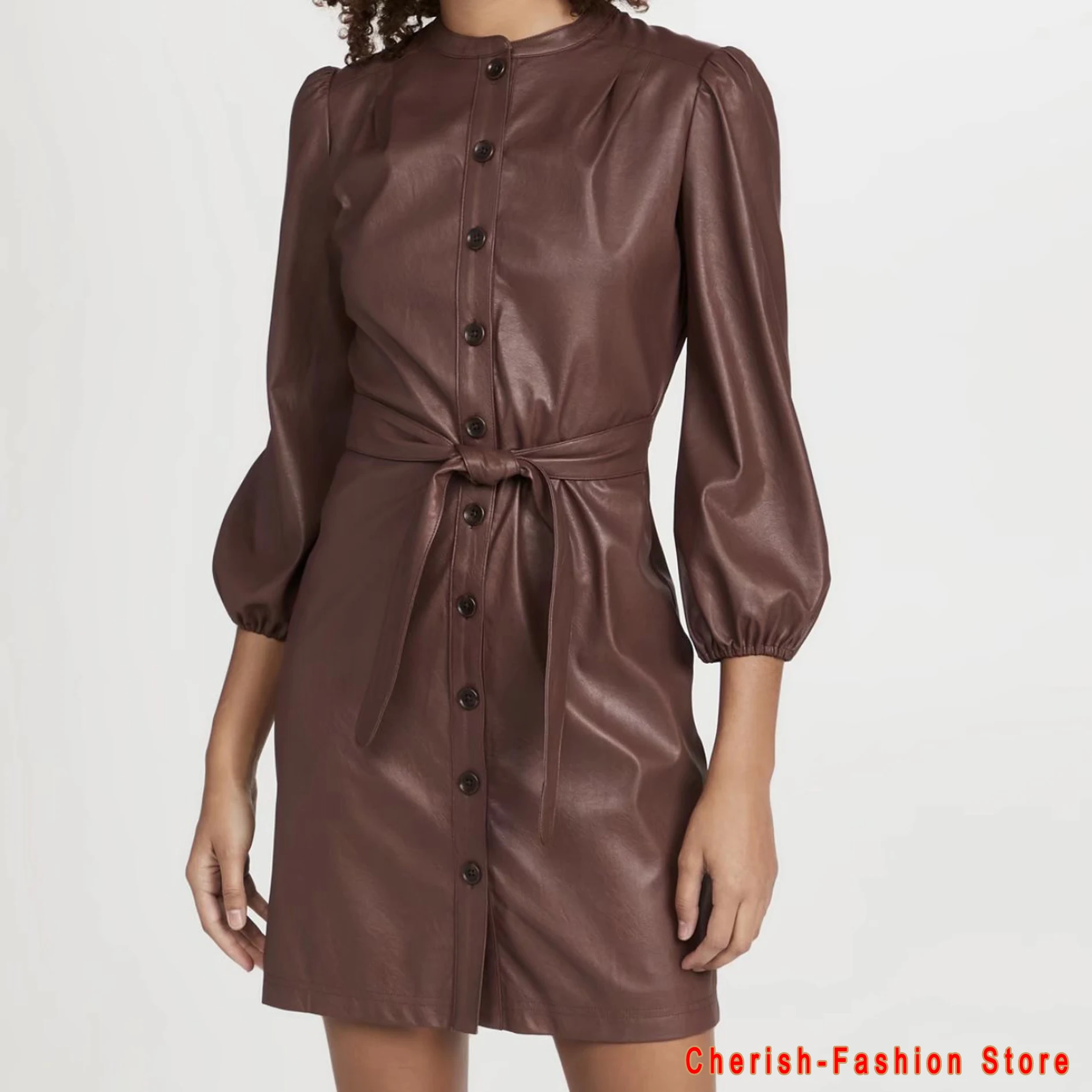 

Женские деловые блузки из ПУ кожи, элегантные блузки с длинным рукавом и поясом, зима 2022