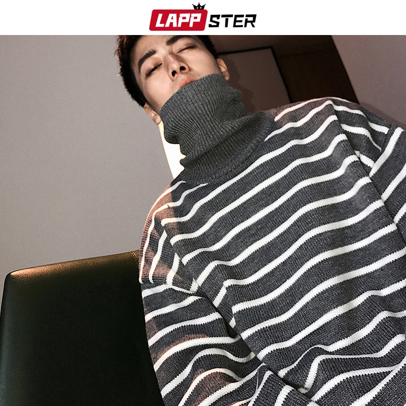 LAPPSTER водолазка для мужчин полосатый свитер зима Harajuku японский свитер для улицы мужской корейский хип хоп негабаритная одежда
