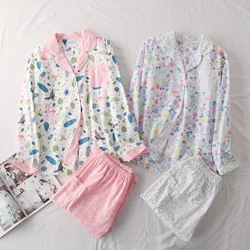 Spring and Autumn New Style Ladies Cotton Woven Suit Collar Button Pajamas Home Suit Floral Long-sleeved Trousers Suit Women