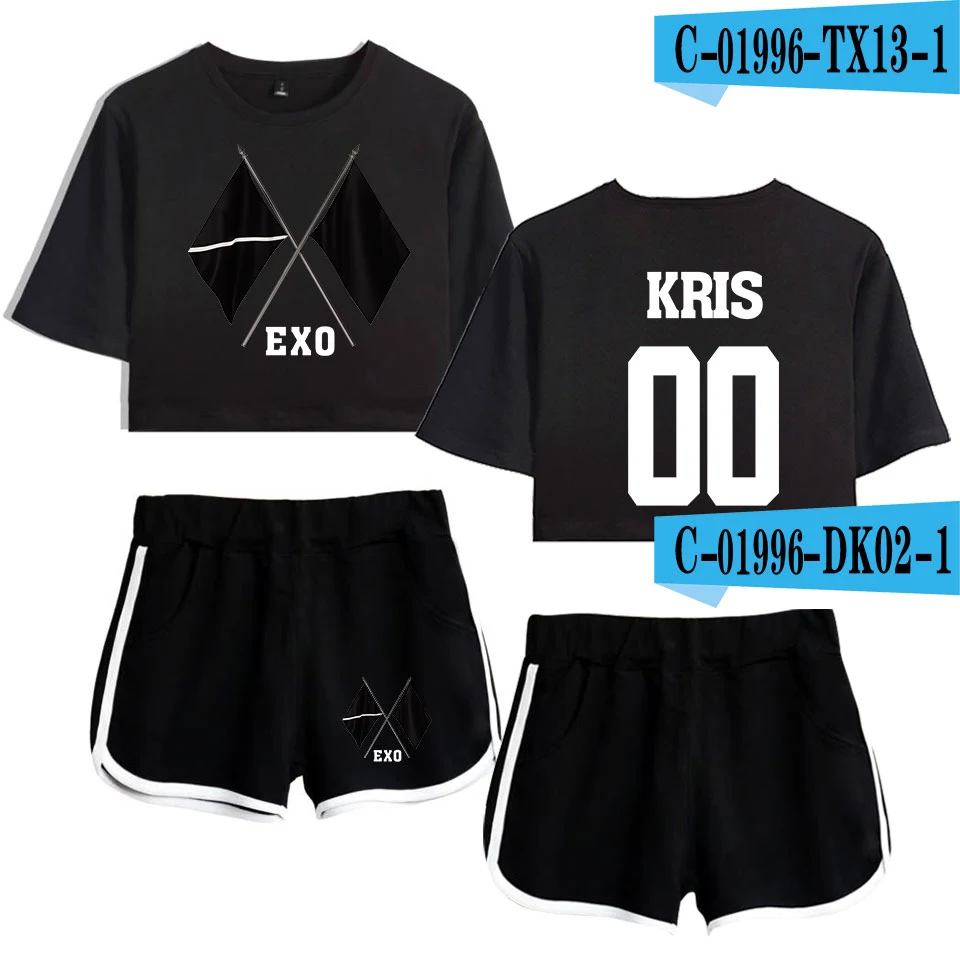 KPOP EXO, альбом, шестый альбом OBSESSION WE ARE ONE EXO, Женский комплект из двух предметов с принтом, шорты+ Милая футболка, горячая Распродажа одежды - Цвет: picture color