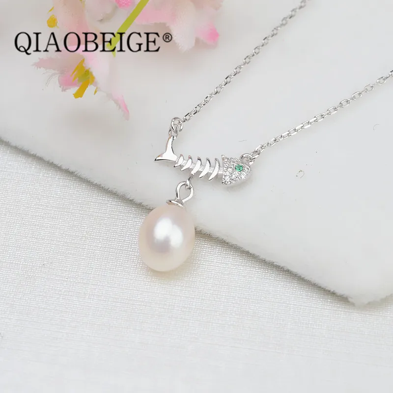 QIAOBEIGE Рыба Стиль жемчужный аксессуар модное ожерелье из стерлингового серебра Настоящее Жемчужное ожерелье женские ювелирные украшения