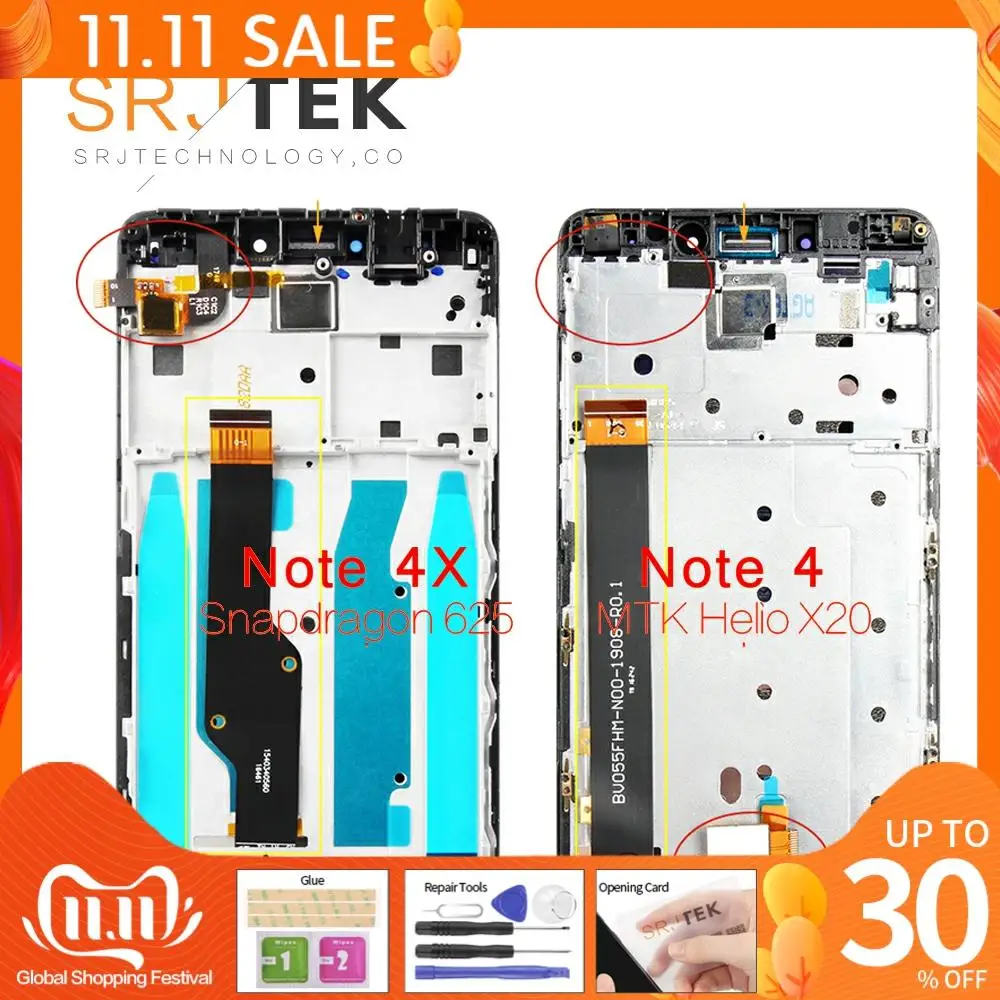 ЖК дисплей с сенсорным экраном и дигитайзером в сборе рамкой для Xiaomi Redmi Note 4 4X MTK