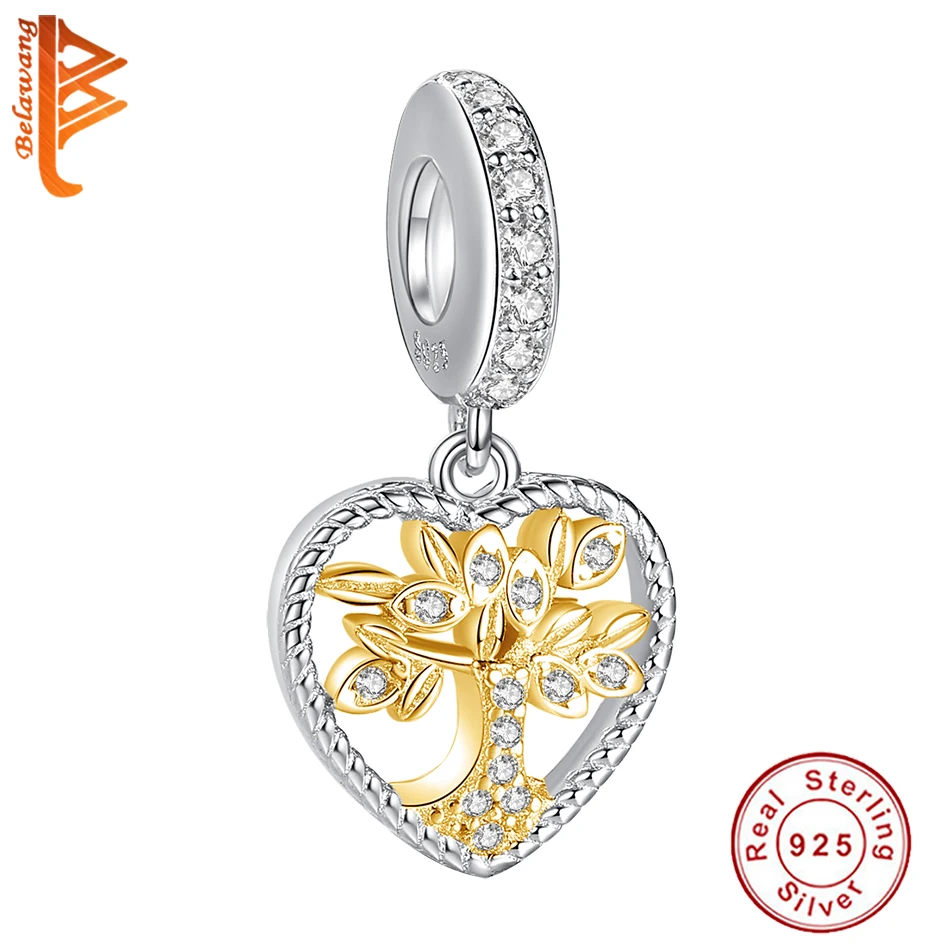 Новый Семья дерево шарма сердца 925 пробы Серебряное кольцо с 18K позолоченные